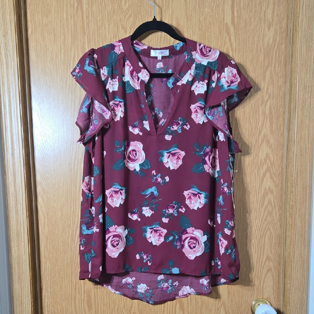 Stella Tweed Burgundy Floral Blouse